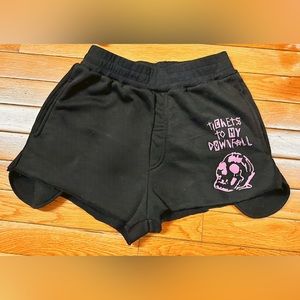 mgk machine gun kelly tickets to my downfall black polyester sweat shorts. med